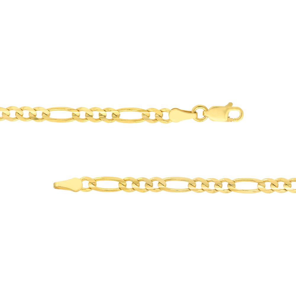 Olas d'Oro - 14K Yellow Gold 8" Figaro Chain Bracelet with Lobster Lock - 4.95 Grams Weight