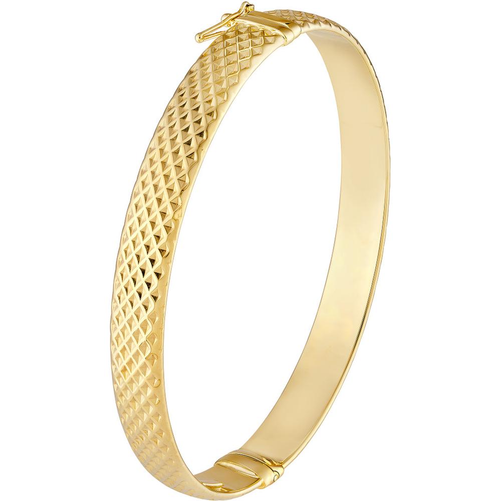 Olas d'Oro - 14K Yellow Gold 8mm Diamond-Cut Oval Bangle - 9.10 Grams Weight
