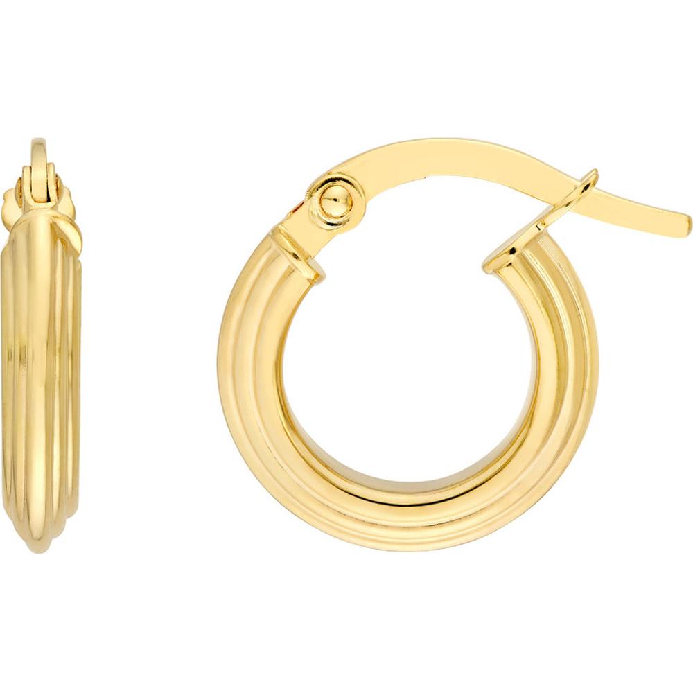 Olas d'Oro - 14K Yellow Gold 8mm Triangle Tube Hammered Hoop Earrings with Hinge Closure