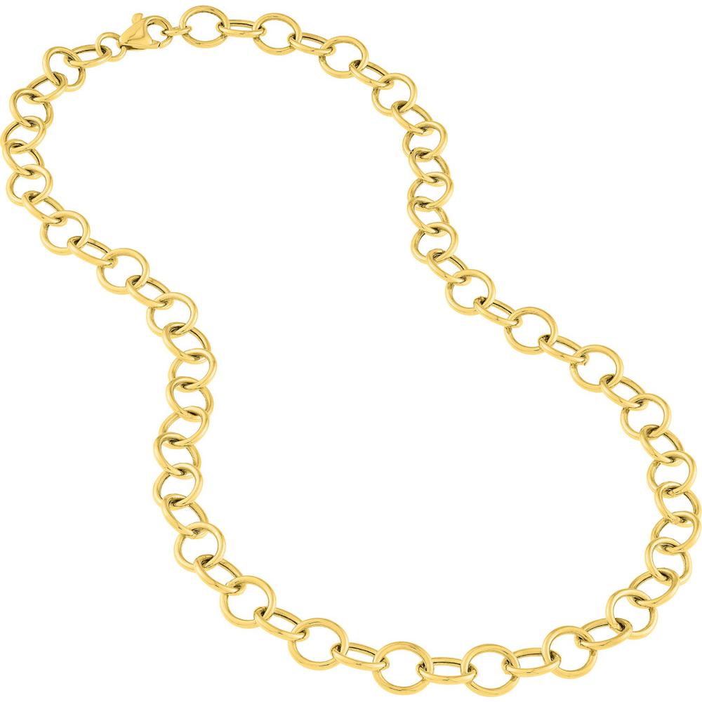 Olas d'Oro - 14K Yellow Gold 9.30mm Hollow Rounded Wire Link Chain Necklace - 18 Inches, 14.84g