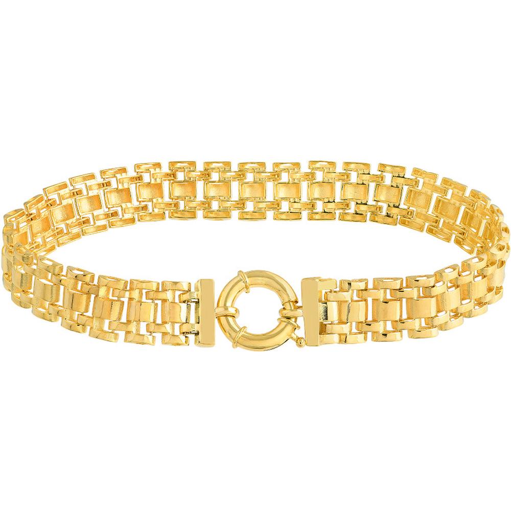 Olas d'Oro - 14K Yellow Gold 9.55mm Brick Pattern Bracelet with Spring Ring Closure - 12.10 Grams Total Weight