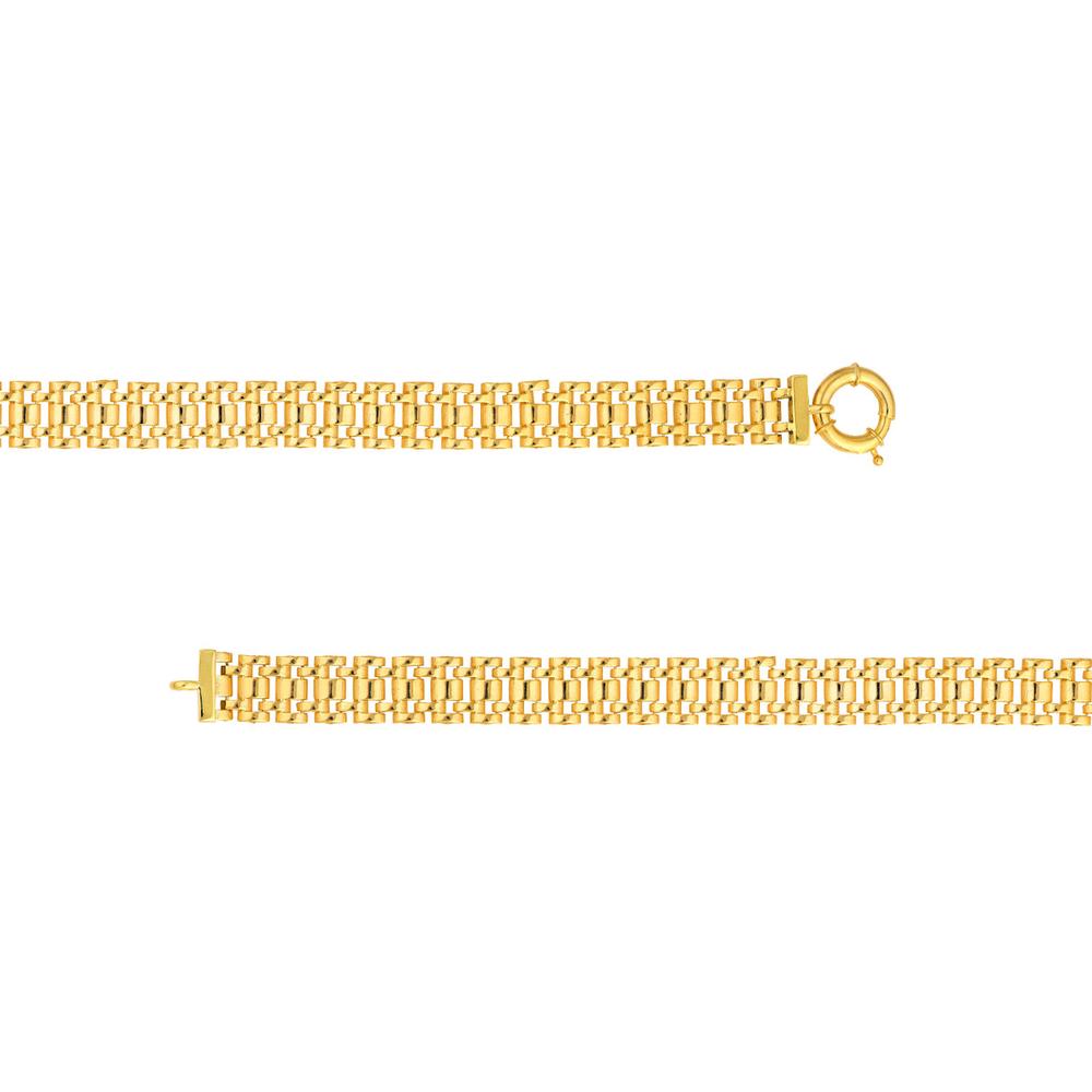 Olas d'Oro - 14K Yellow Gold 9.55mm Brick Pattern Bracelet with Spring Ring Closure - 12.10 Grams Total Weight