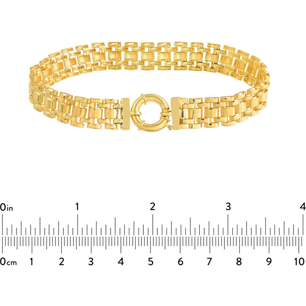Olas d'Oro - 14K Yellow Gold 9.55mm Brick Pattern Bracelet with Spring Ring Closure - 12.10 Grams Total Weight
