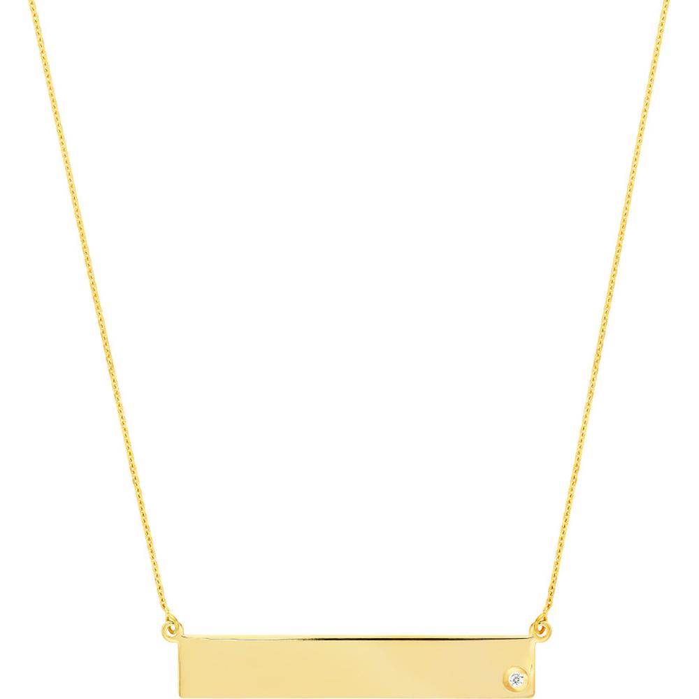 Olas d'Oro - 14K Yellow Gold Adjustable 18" Bar Necklace with 2pt Diamond Accent