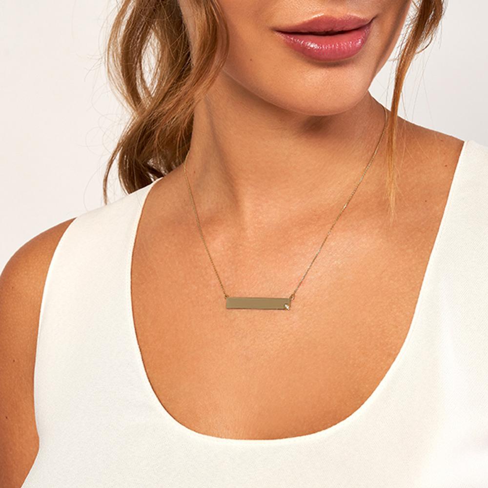 Olas d'Oro - 14K Yellow Gold Adjustable 18" Bar Necklace with 2pt Diamond Accent
