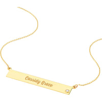 Olas d'Oro - 14K Yellow Gold Adjustable 18" Bar Necklace with 2pt Diamond Accent