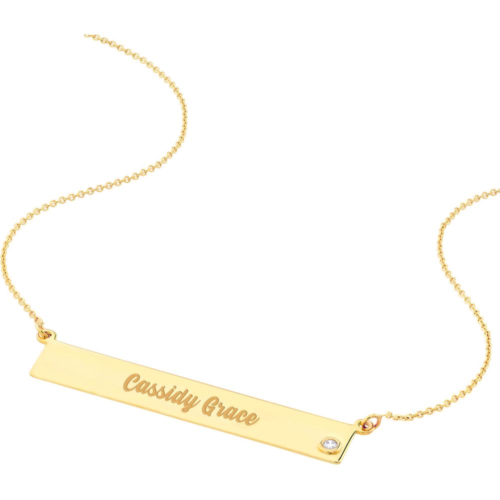 Olas d'Oro - 14K Yellow Gold Adjustable 18" Bar Necklace with 2pt Diamond Accent