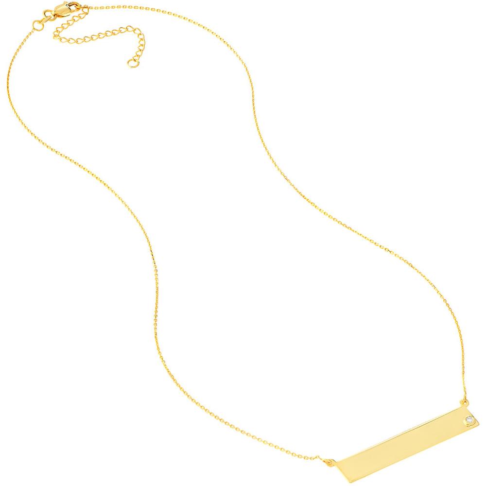Olas d'Oro - 14K Yellow Gold Adjustable 18" Bar Necklace with 2pt Diamond Accent