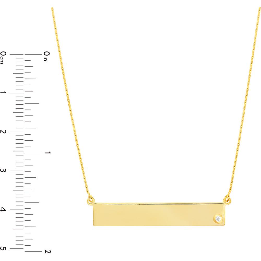 Olas d'Oro - 14K Yellow Gold Adjustable 18" Bar Necklace with 2pt Diamond Accent
