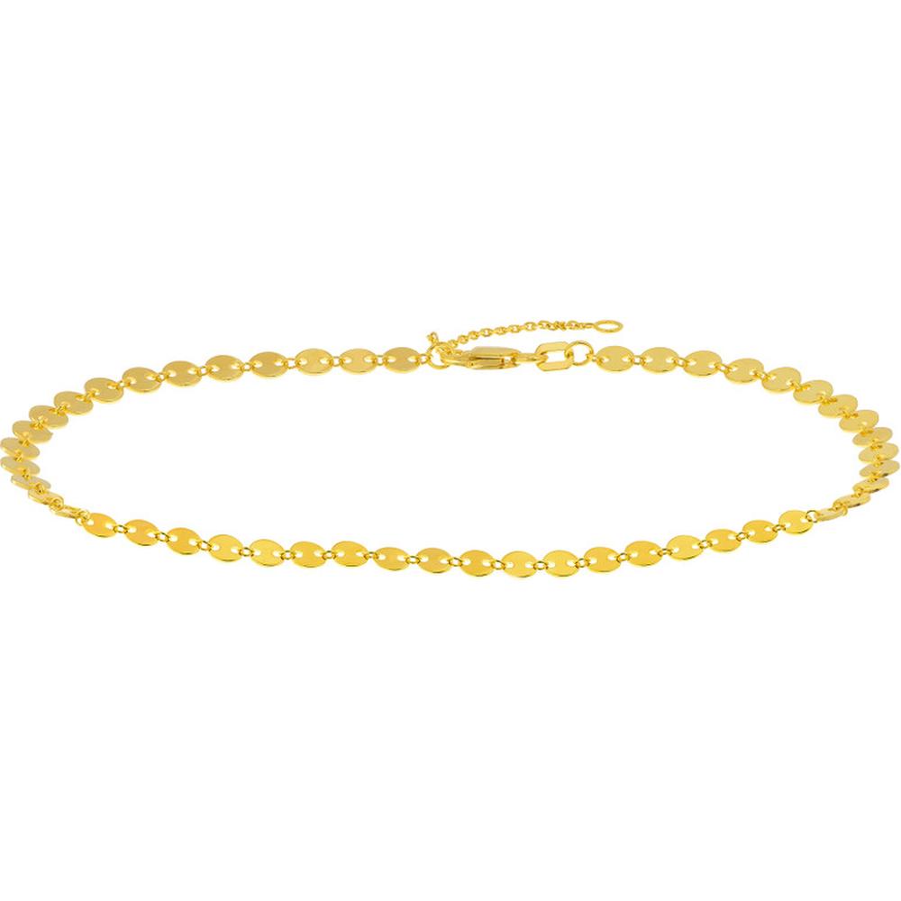 Olas d'Oro - 14K Yellow Gold Adjustable Anklet with Polished Full Disks - 4mm Width