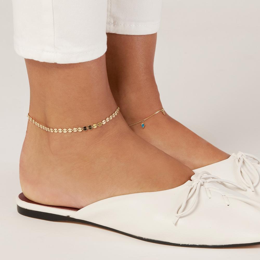 Olas d'Oro - 14K Yellow Gold Adjustable Anklet with Polished Full Disks - 4mm Width
