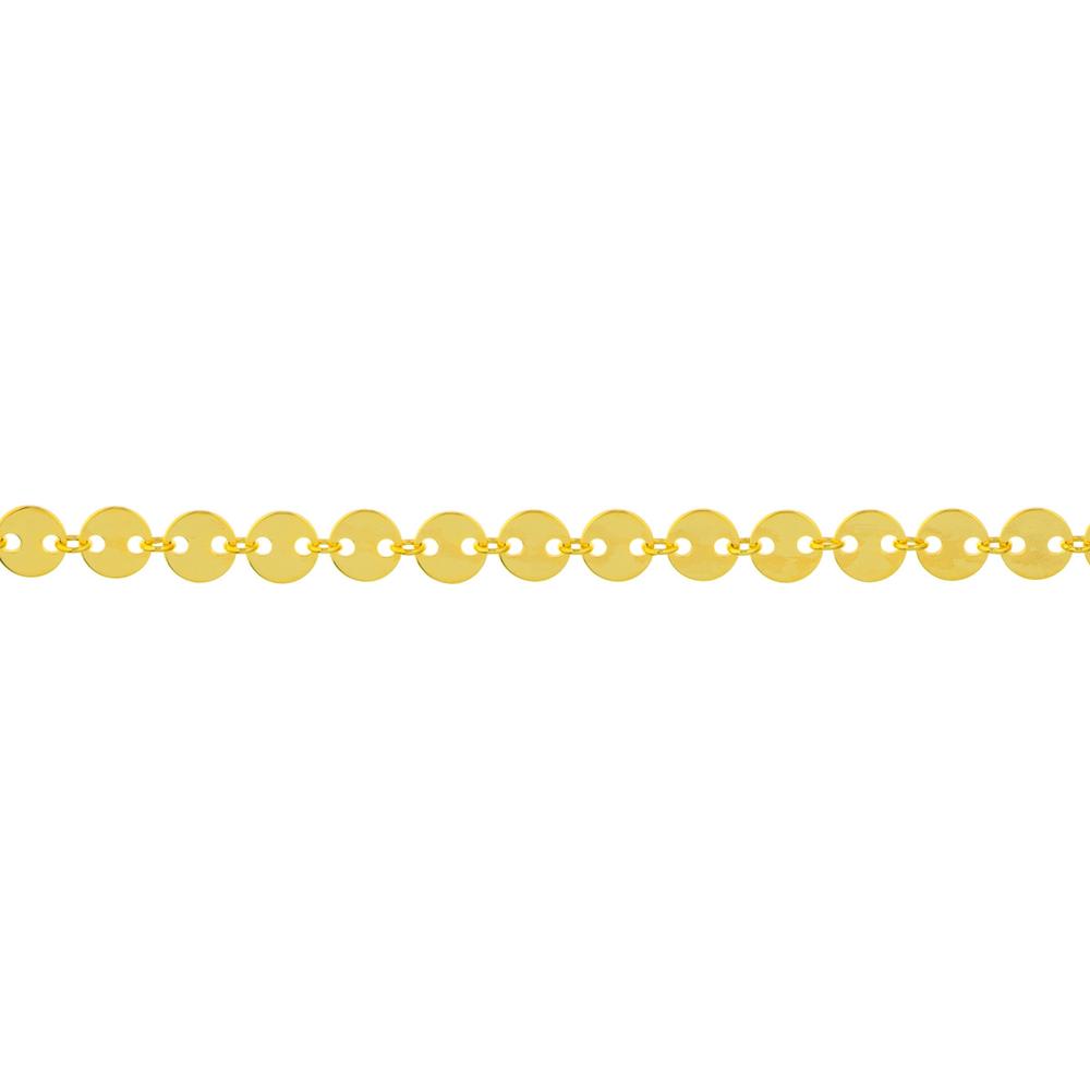 Olas d'Oro - 14K Yellow Gold Adjustable Anklet with Polished Full Disks - 4mm Width