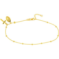 Olas d'Oro - 14K Yellow Gold Adjustable Anklet with Virgin Mary and Cross - 2.73 Grams