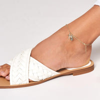 Olas d'Oro - 14K Yellow Gold Adjustable Anklet with Virgin Mary and Cross - 2.73 Grams