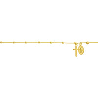 Olas d'Oro - 14K Yellow Gold Adjustable Anklet with Virgin Mary and Cross - 2.73 Grams