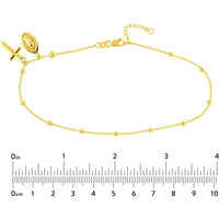 Olas d'Oro - 14K Yellow Gold Adjustable Anklet with Virgin Mary and Cross - 2.73 Grams