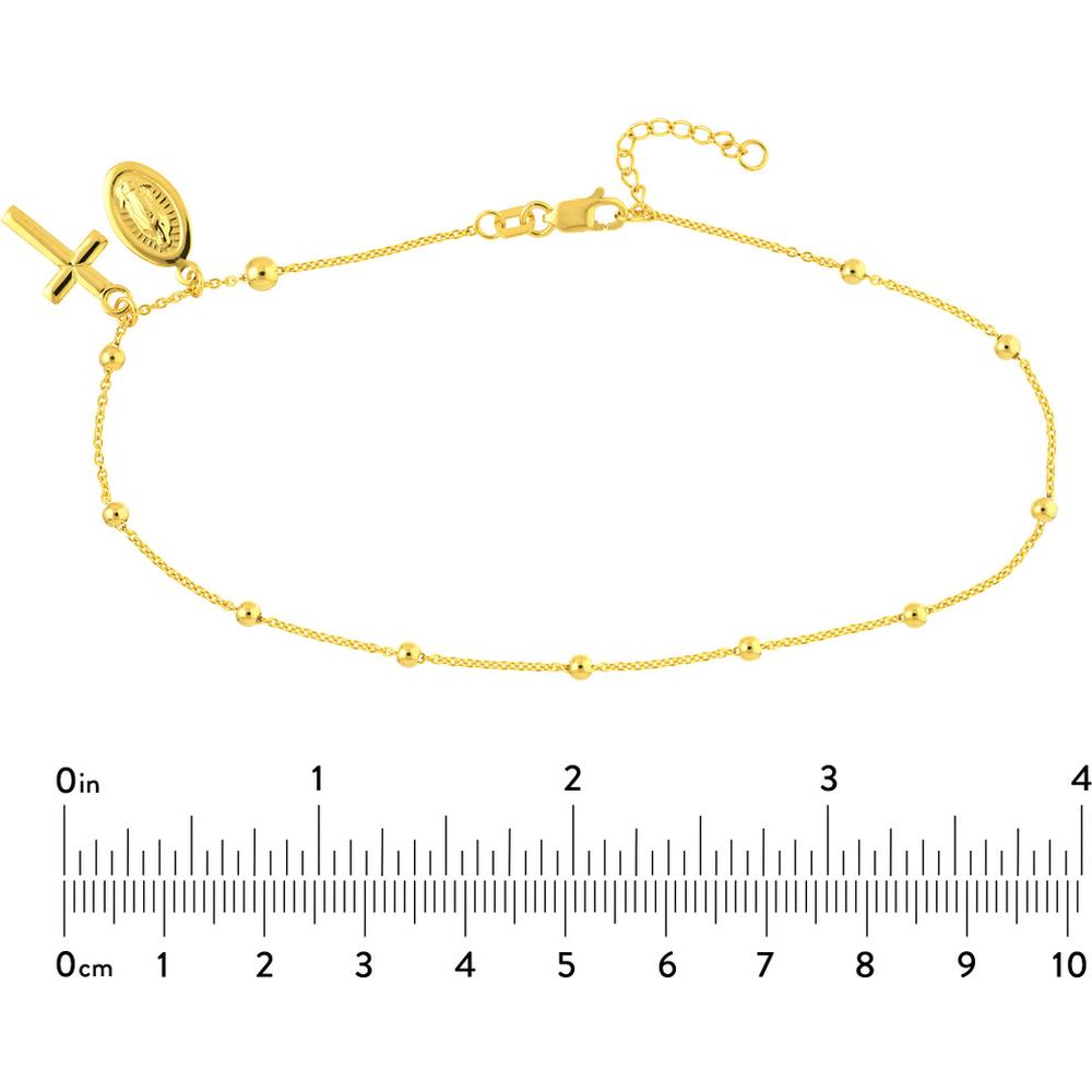 Olas d'Oro - 14K Yellow Gold Adjustable Anklet with Virgin Mary and Cross - 2.73 Grams