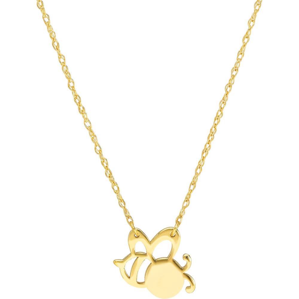 Olas d'Oro - 14K Yellow Gold Adjustable Bee Pendant Necklace for Women