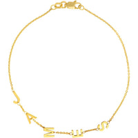 Olas d'Oro - 14K Yellow Gold Adjustable Block Initials Bracelet - 1.35 Grams Weight