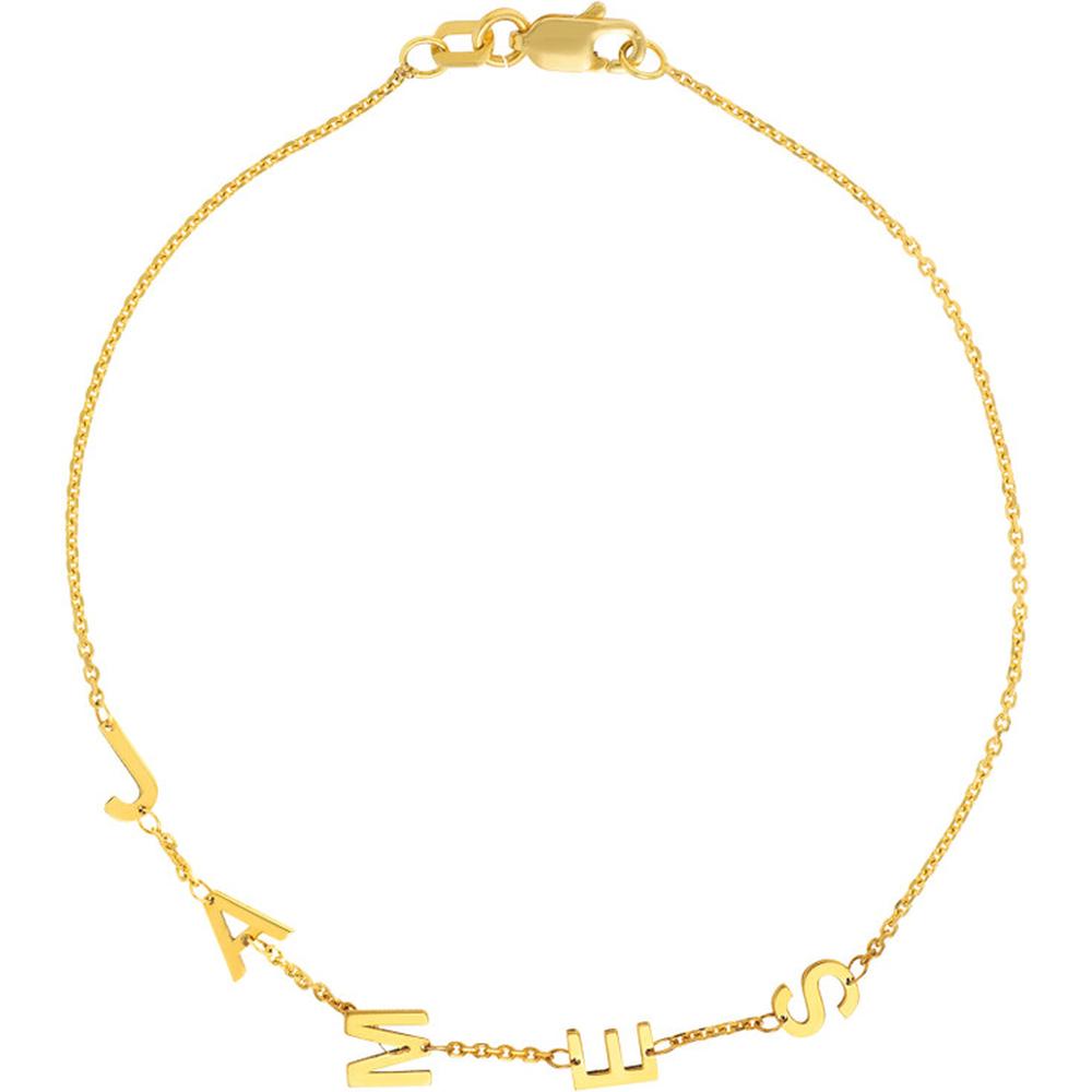 Olas d'Oro - 14K Yellow Gold Adjustable Block Initials Bracelet - 1.35 Grams Weight