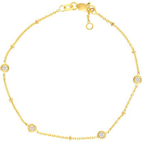 Olas d'Oro - 14K Yellow Gold Adjustable Bracelet with Bezel Set Diamonds - 0.12 Carat Total Diamond Weight
