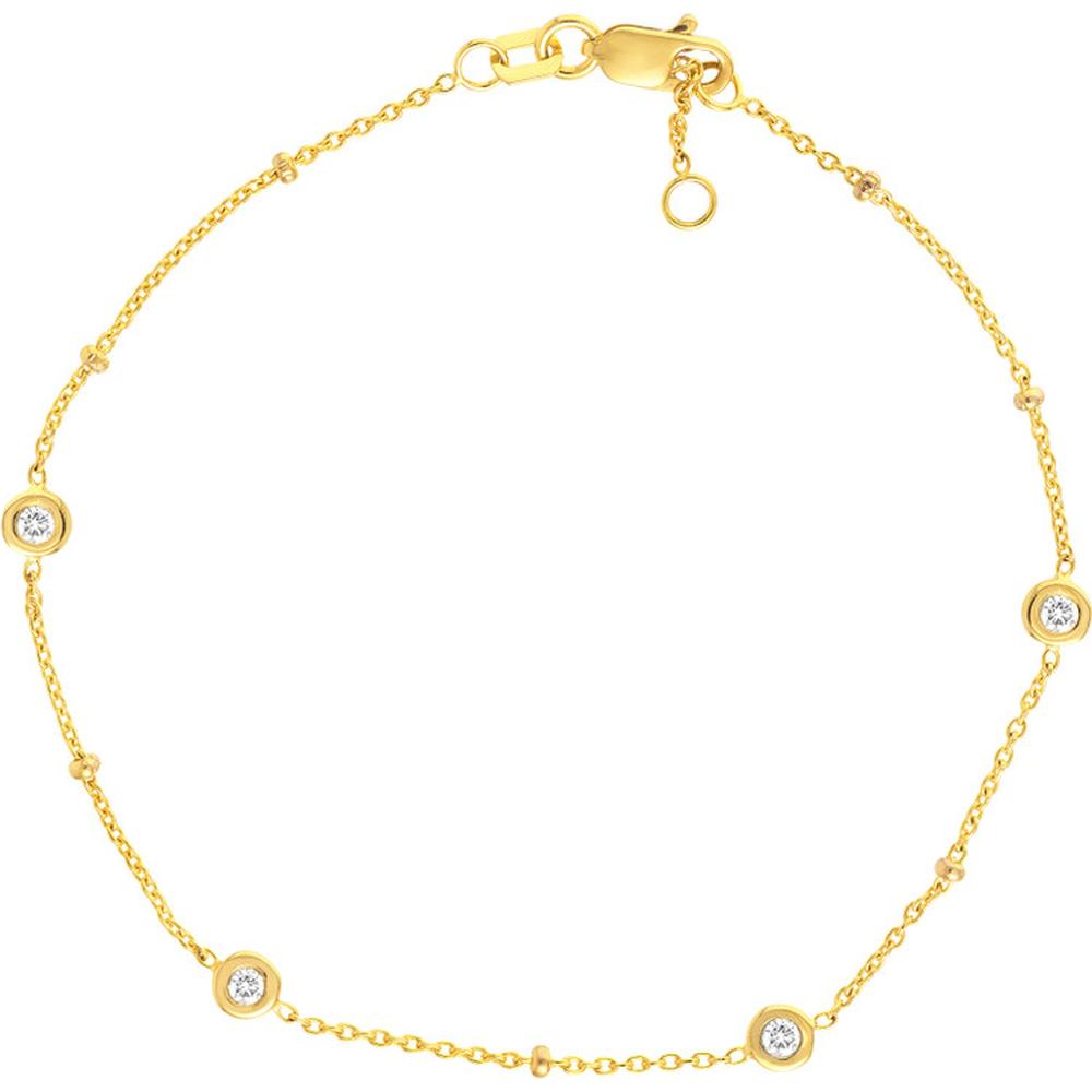 Olas d'Oro - 14K Yellow Gold Adjustable Bracelet with Bezel Set Diamonds - 0.12 Carat Total Diamond Weight