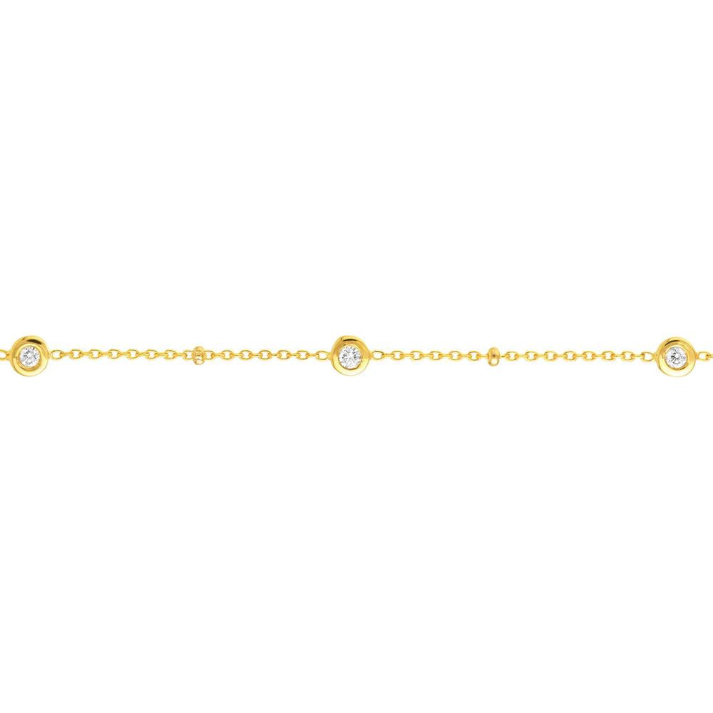 Olas d'Oro - 14K Yellow Gold Adjustable Bracelet with Bezel Set Diamonds - 0.12 Carat Total Diamond Weight