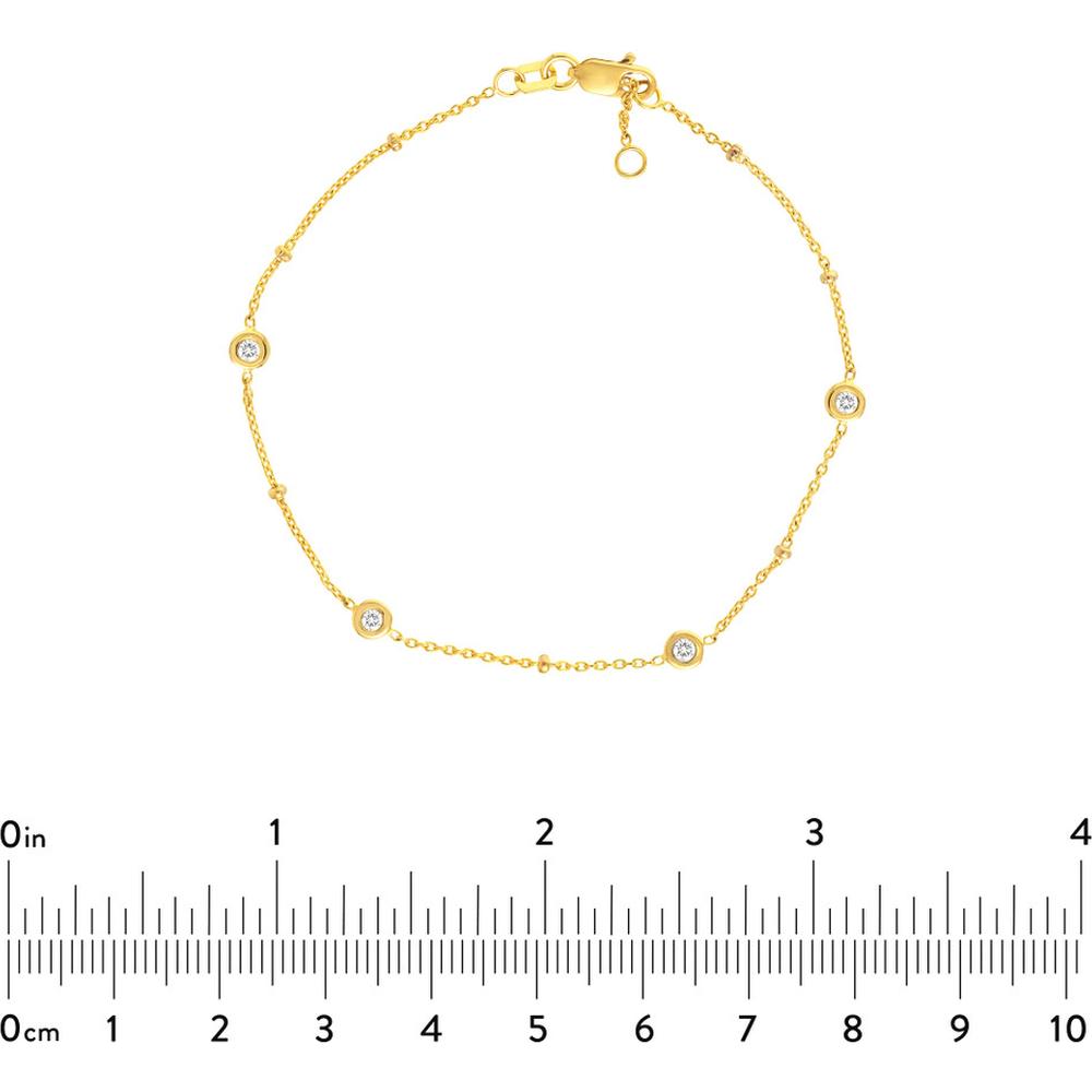 Olas d'Oro - 14K Yellow Gold Adjustable Bracelet with Bezel Set Diamonds - 0.12 Carat Total Diamond Weight
