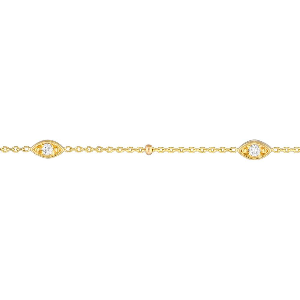 Olas d'Oro - 14K Yellow Gold Adjustable Bracelet with Diamond Marquise Bezels and Beads - 0.12 Carat Total Diamond Weight
