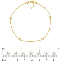 Olas d'Oro - 14K Yellow Gold Adjustable Bracelet with Diamond Marquise Bezels and Beads - 0.12 Carat Total Diamond Weight