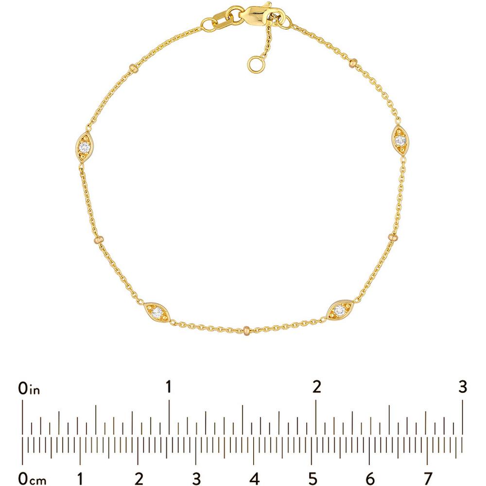 Olas d'Oro - 14K Yellow Gold Adjustable Bracelet with Diamond Marquise Bezels and Beads - 0.12 Carat Total Diamond Weight