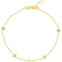 Olas d'Oro - 14K Yellow Gold Adjustable Bracelet with Diamond Star Bezel Stations - 0.12 Carat Total Diamond Weight