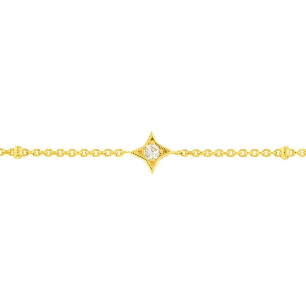 Olas d'Oro - 14K Yellow Gold Adjustable Bracelet with Diamond Star Bezel Stations - 0.12 Carat Total Diamond Weight