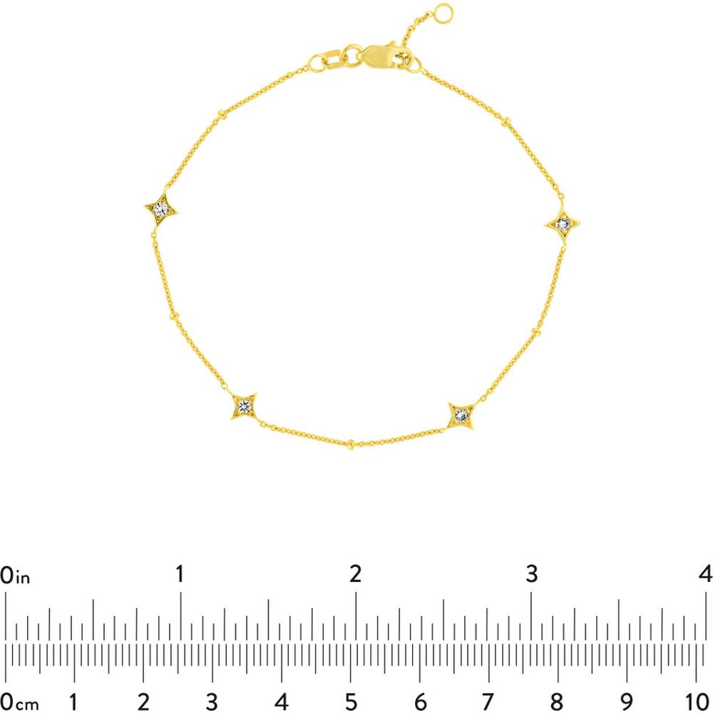 Olas d'Oro - 14K Yellow Gold Adjustable Bracelet with Diamond Star Bezel Stations - 0.12 Carat Total Diamond Weight
