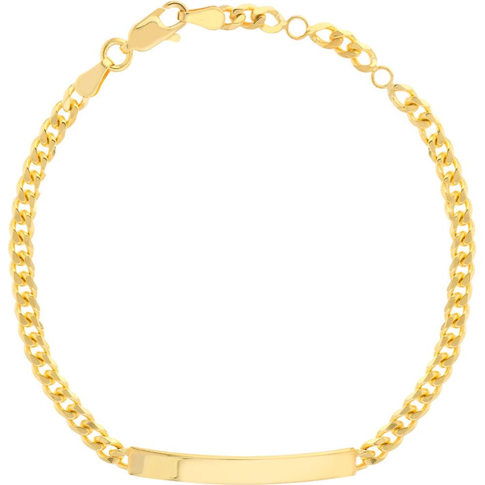 Olas d'Oro - 14K Yellow Gold Adjustable Curb Chain Bracelet with Initial ID Plate