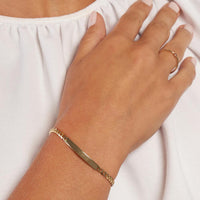 Olas d'Oro - 14K Yellow Gold Adjustable Curb Chain Bracelet with Initial ID Plate