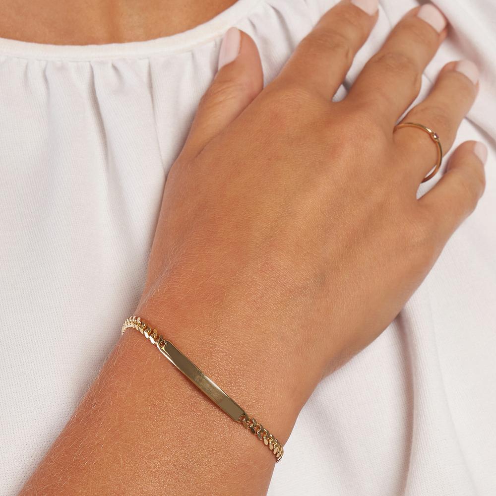 Olas d'Oro - 14K Yellow Gold Adjustable Curb Chain Bracelet with Initial ID Plate
