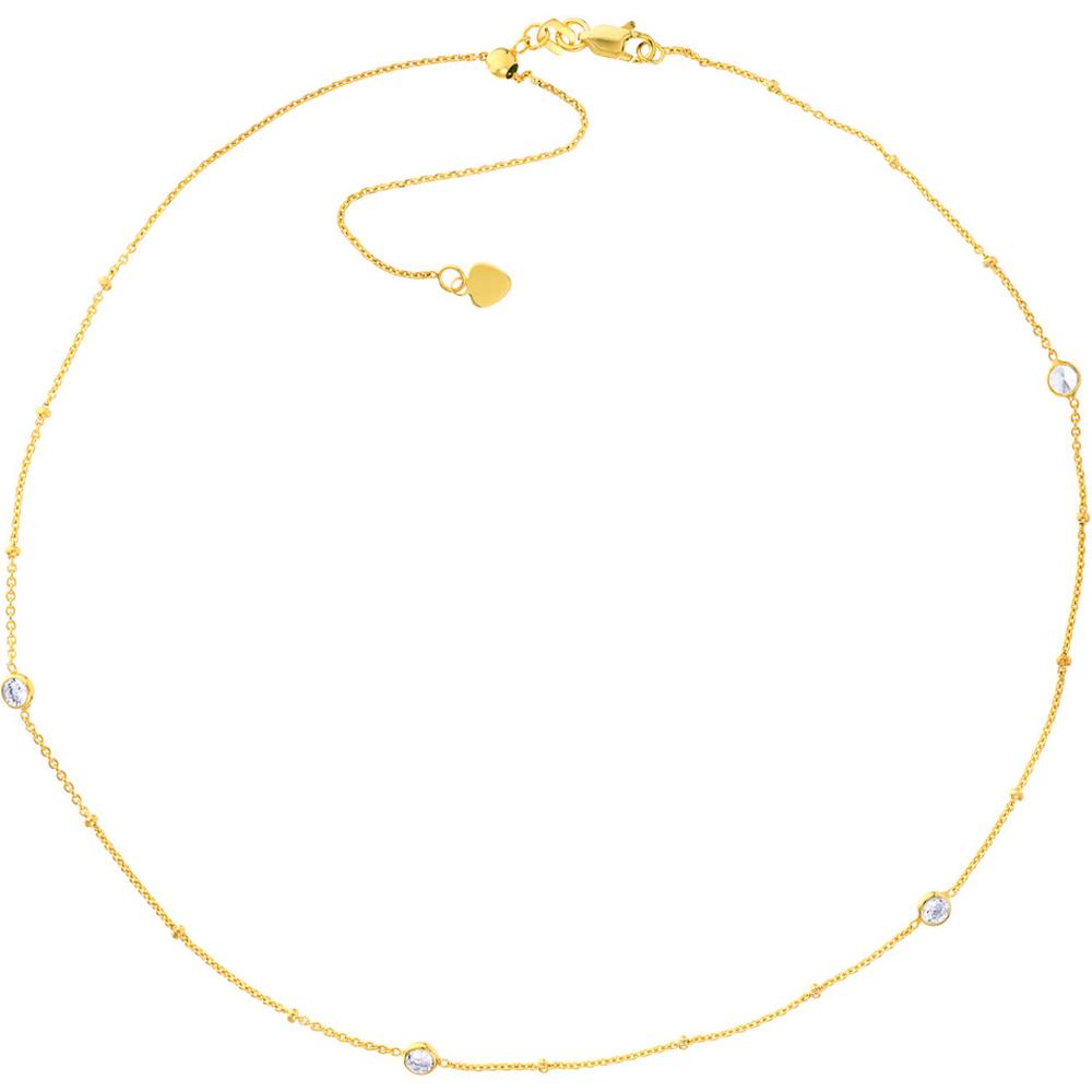 Olas d'Oro - 14K Yellow Gold Adjustable CZ Bezels Saturn Chain Choker Necklace