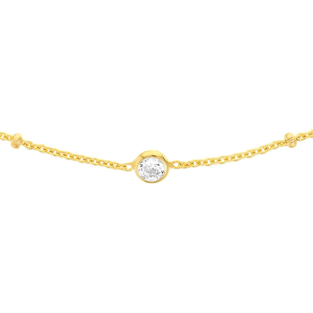 Olas d'Oro - 14K Yellow Gold Adjustable CZ Bezels Saturn Chain Choker Necklace