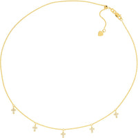 Olas d'Oro - 14K Yellow Gold Adjustable CZ Cross Dangle Choker Necklace