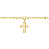 Olas d'Oro - 14K Yellow Gold Adjustable CZ Cross Dangle Choker Necklace
