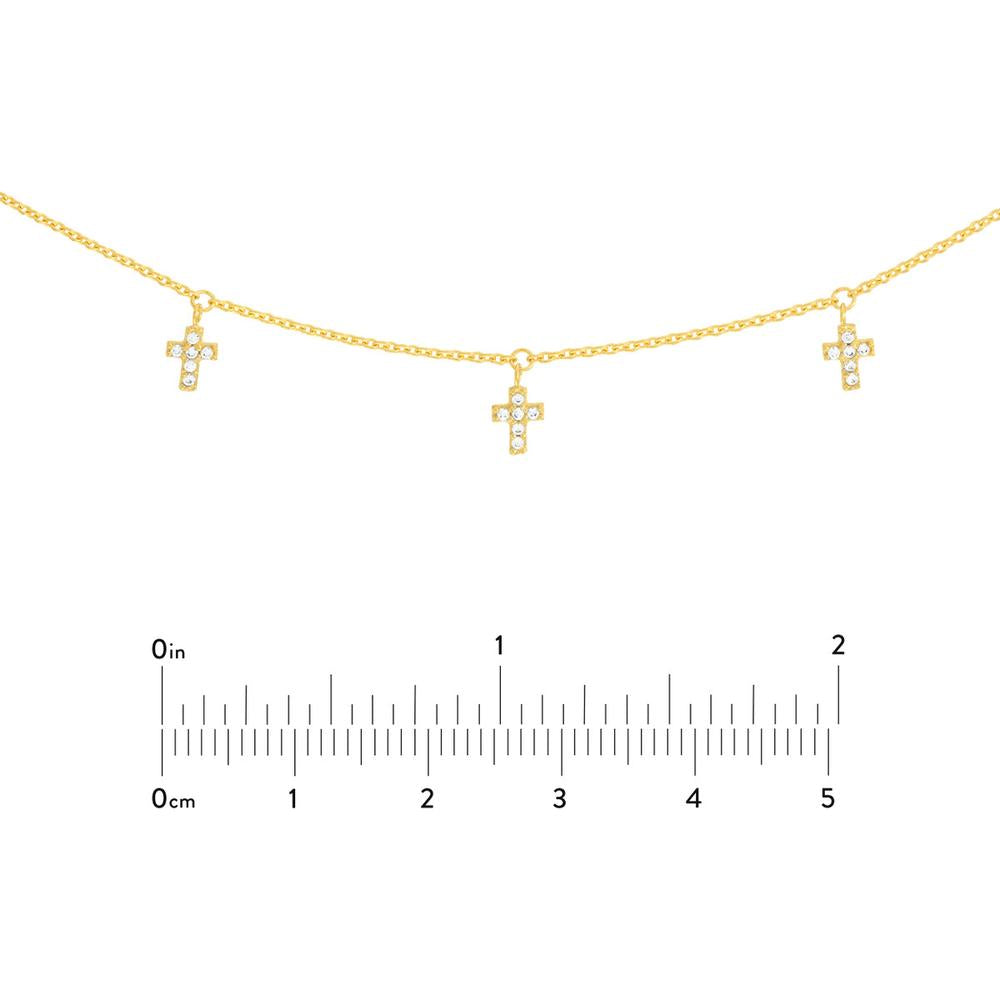 Olas d'Oro - 14K Yellow Gold Adjustable CZ Cross Dangle Choker Necklace