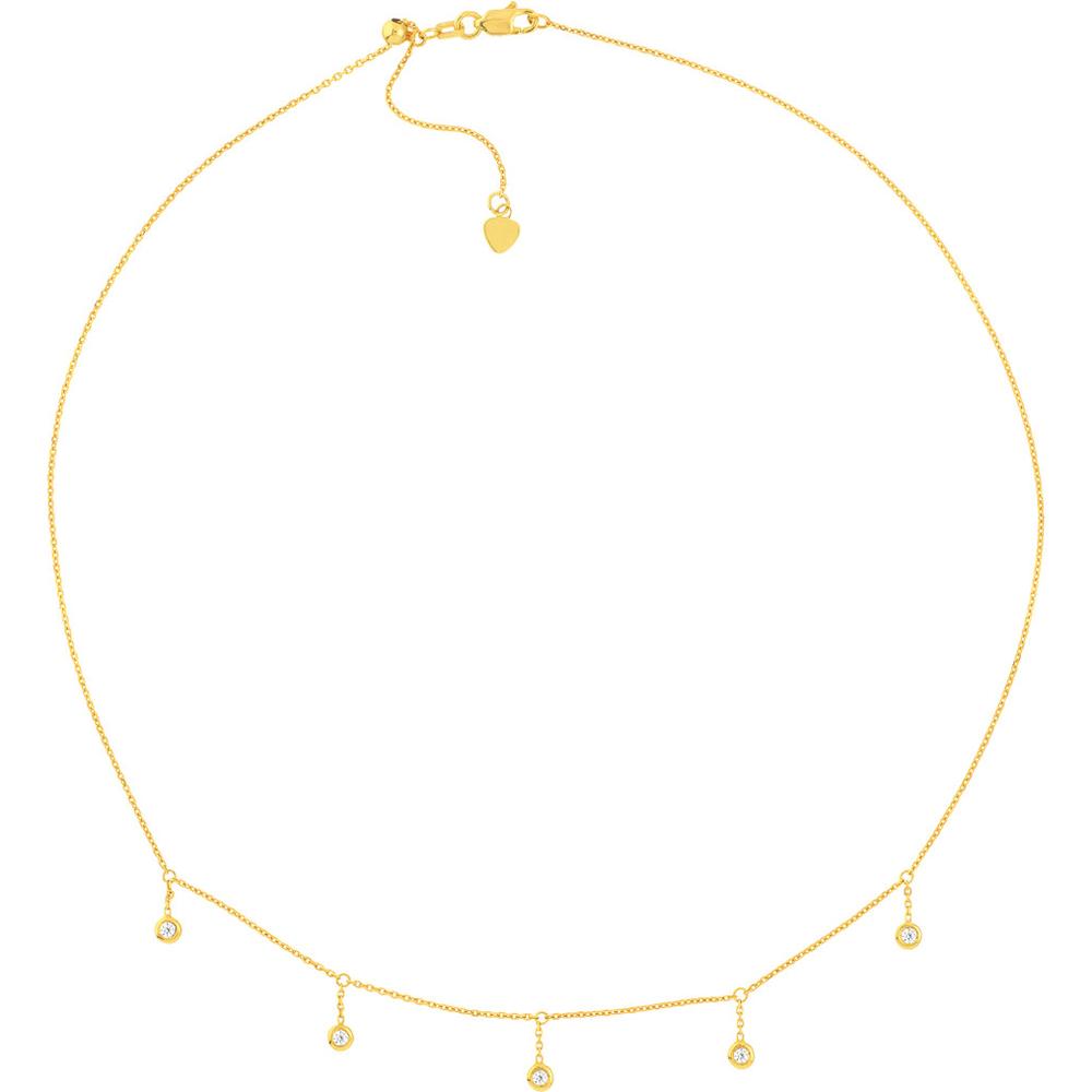 Olas d'Oro - 14K Yellow Gold Adjustable Diamond Bezel Drop Choker Necklace - 0.15 Carat Total Diamond Weight