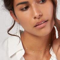 Olas d'Oro - 14K Yellow Gold Adjustable Diamond Bezel Drop Choker Necklace - 0.15 Carat Total Diamond Weight