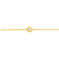 Olas d'Oro - 14K Yellow Gold Adjustable Diamond Cut Beaded Chain Bracelet with 0.03 Carat Total Diamond Weight