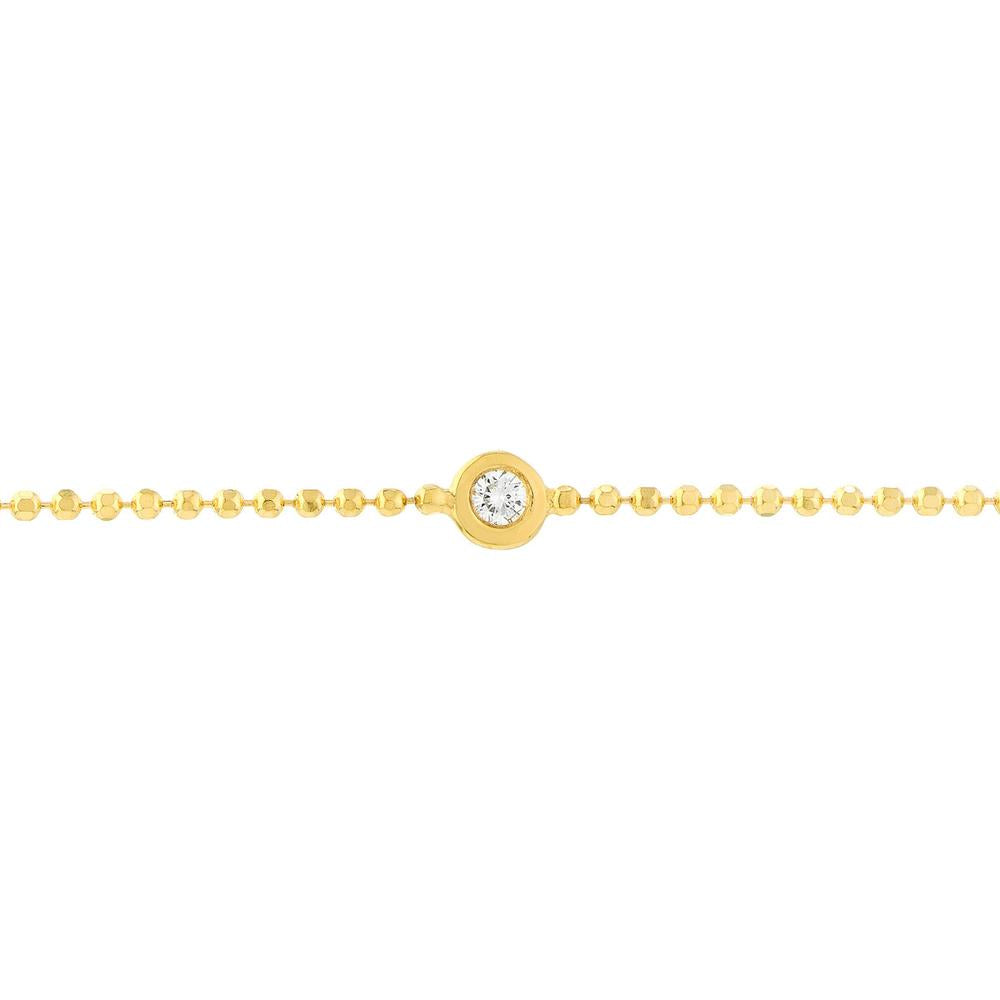 Olas d'Oro - 14K Yellow Gold Adjustable Diamond Cut Beaded Chain Bracelet with 0.03 Carat Total Diamond Weight