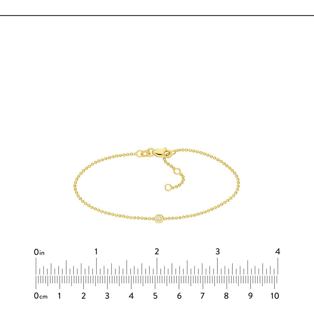 Olas d'Oro - 14K Yellow Gold Adjustable Diamond Cut Beaded Chain Bracelet with 0.03 Carat Total Diamond Weight