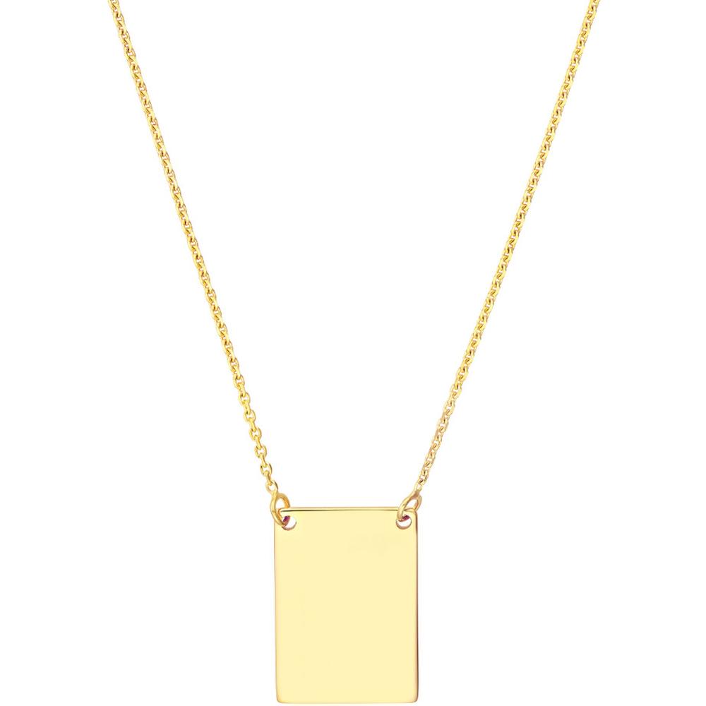 Olas d'Oro - 14K Yellow Gold Adjustable Engravable Rectangle Plate Necklace - 2.60 Grams Total Weight
