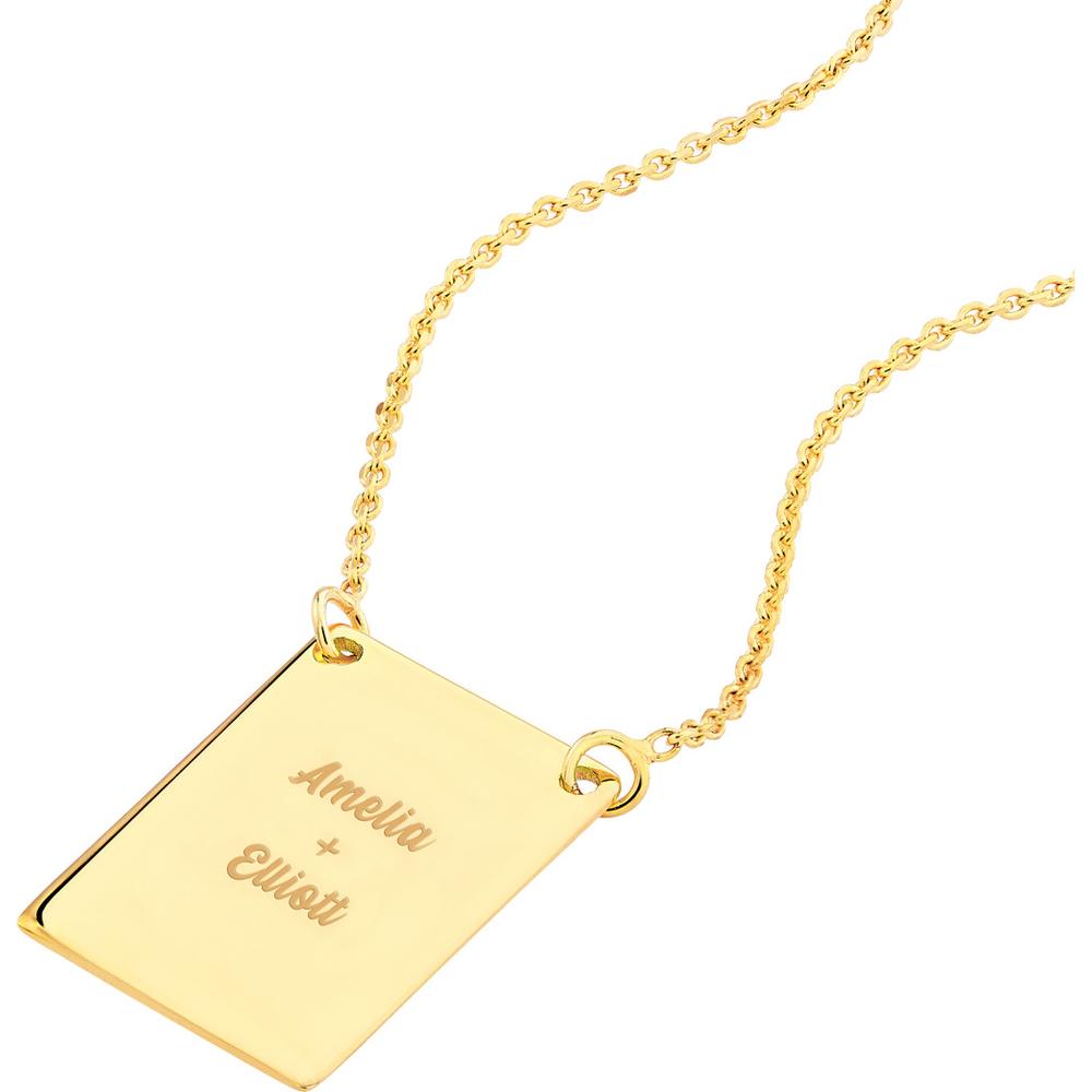 Olas d'Oro - 14K Yellow Gold Adjustable Engravable Rectangle Plate Necklace - 2.60 Grams Total Weight