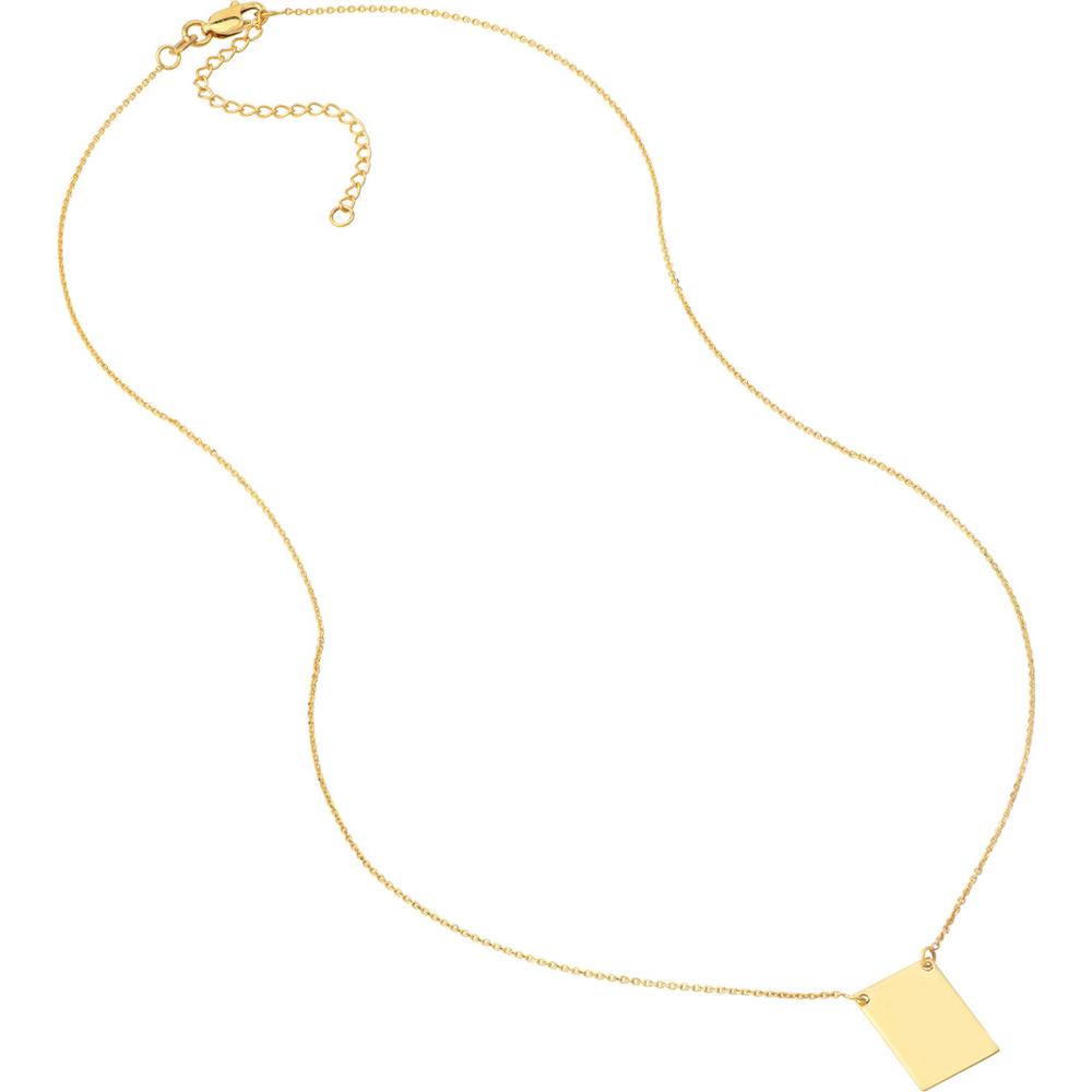 Olas d'Oro - 14K Yellow Gold Adjustable Engravable Rectangle Plate Necklace - 2.60 Grams Total Weight